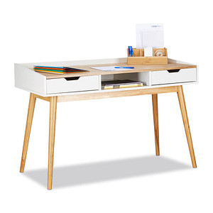 relaxdays Schreibtisch weiß rechteckig 4-Fuß-Gestell braun 120,0 x 55,0 cm