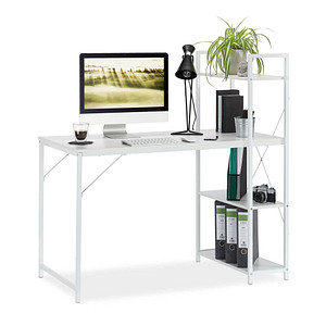 relaxdays Schreibtisch weiß rechteckig 4-Fuß-Gestell weiß 120,0 x 62,0 cm