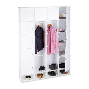 relaxdays Kleiderschrank weiß, transparent 18 Fachböden 145,0 x 36,5 x 198,0 cm