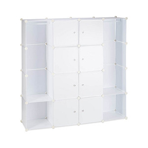 relaxdays Kleiderschrank weiß, transparent 12 Fachböden 145,5 x 36,5 x 145,5 cm