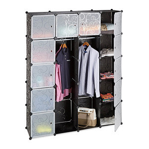 relaxdays Kleiderschrank schwarz, transparent 14 Fachböden 145,0 x 36,5 x 180,0 cm