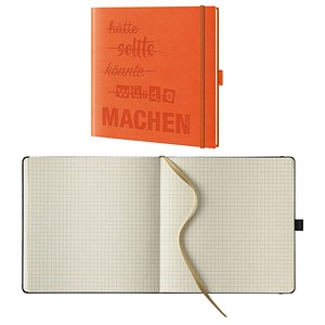 Lediberg Notizbuch 'MACHEN' quadratisch kariert, orange Hardcover 248 Seiten