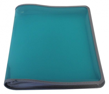 EXXO by HFP Zipper-Mappe / Portfoliomappe / Reissverschlusstasche, A4 XL, aus PP, mit 30mm Füllhöhe, mit Reissverschluss, Einschubtasche innen und Beschriftungstasche , Farbe: transparent türkis – 1 Stück