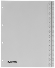 REXEL HETZEL Kunststoff-Register, Zahlen, A4, 1-52, PP, grau 52-teilig, 0,11 mm