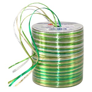 PRÄSENT Geschenkband Raffia glänzend grün/hellgrün/weiß 3,0 mm x 50,0 m