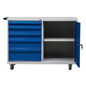 Gürkan Werkstattwagen lichtgrau, enzianblau 5 Schubladen