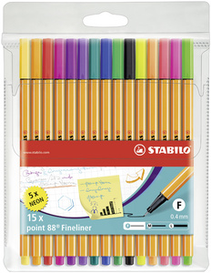 STABILO Fineliner point 88, 15er Kunststoff-Etui Strichstärke: 0,4 mm, metallge