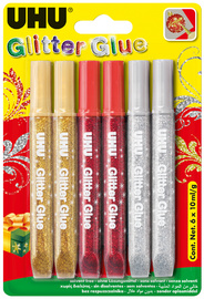 UHU Glitzerkleber Glitter Glue "Festliche Farben", 6 x 10 ml