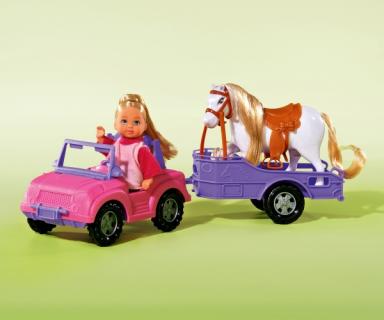 Simba Jeep Pferdeanhänger mit Pony Evi LOVE Puppe