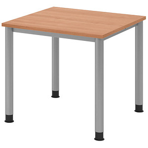 HAMMERBACHER HS08 höhenverstellbarer Schreibtisch nussbaum quadratisch 4-Fuß-Gestell silber 80,0 x 80,0 cm