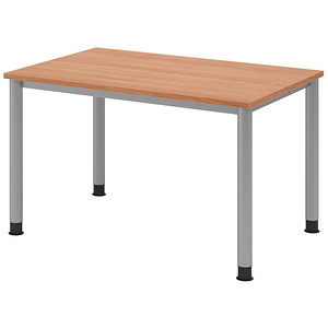 HAMMERBACHER HS12 höhenverstellbarer Schreibtisch nussbaum rechteckig 4-Fuß-Gestell silber 120,0 x 80,0 cm