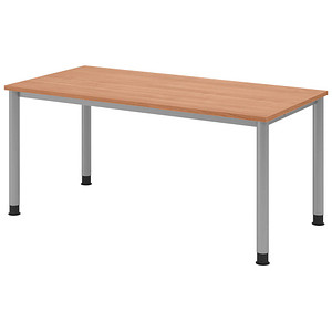 HAMMERBACHER HS16 höhenverstellbarer Schreibtisch nussbaum rechteckig 4-Fuß-Gestell silber 160,0 x 80,0 cm