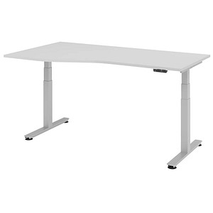 HAMMERBACHER VXDSM18 höhenverstellbarer Schreibtisch lichtgrau Trapezform T-Fuß-Gestell silber 180,0 x 100,0 cm