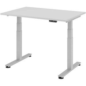 HAMMERBACHER XDSM12 höhenverstellbarer Schreibtisch lichtgrau rechteckig T-Fuß-Gestell silber 120,0 x 80,0 cm