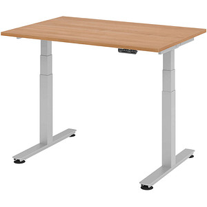 HAMMERBACHER XDSM12 höhenverstellbarer Schreibtisch nussbaum rechteckig T-Fuß-Gestell silber 120,0 x 80,0 cm
