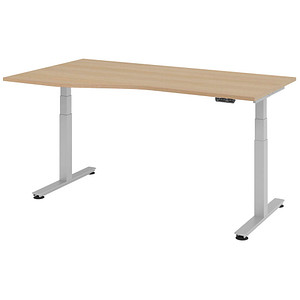 HAMMERBACHER VXDSM18 höhenverstellbarer Schreibtisch eiche Trapezform T-Fuß-Gestell silber 180,0 x 100,0 cm