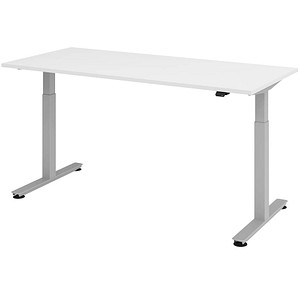 HAMMERBACHER XMST19 höhenverstellbarer Schreibtisch weiß rechteckig T-Fuß-Gestell silber 180,0 x 80,0 cm