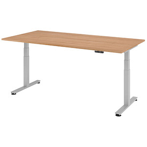 HAMMERBACHER XDSM2E höhenverstellbarer Schreibtisch nussbaum rechteckig T-Fuß-Gestell silber 200,0 x 100,0 cm