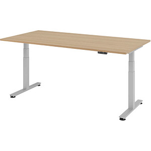 HAMMERBACHER XDSM2E höhenverstellbarer Schreibtisch eiche rechteckig T-Fuß-Gestell silber 200,0 x 100,0 cm