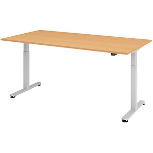 HAMMERBACHER XMST2E höhenverstellbarer Schreibtisch buche rechteckig T-Fuß-Gestell silber 200,0 x 100,0 cm