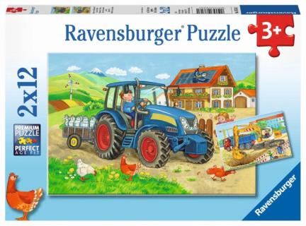 Ravensburger Baustelle und Bauernhof Puzzle, 2 x 12 Teile