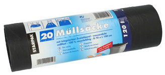STARPAK Müllsäcke LDPE, mit Zugband, 120 Liter, schwarz