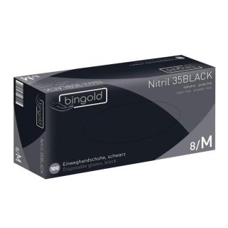 Einweghandschuhe Nitril puderfrei, schwarz "BINGOLD Nitril 35Black", 100 Stück/Box | Größe M unsteril, AQL 1,5, PSA-Kat.  III, Medizinprodukt Klasse 1, ehemals "BINGOLD Nitril 35"