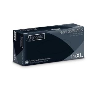 Einweghandschuhe Nitril puderfrei, schwarz "BINGOLD Nitril 35Black", 100 Stück/Box | Größe XL unsteril, AQL 1,5, PSA-Kat.  III, Medizinprodukt Klasse 1, ehemals "BINGOLD Nitril 35"