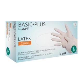 Einweghandschuhe Latex puderfrei, weiß, unsteril "Basic Plus", 100 Stück/Box | Größe L Latex-Untersuchuchungshandschuh>>Abverkauf>>dann Artikel ||64366|| verwenden