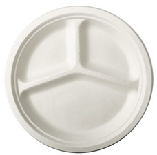 PAPSTAR Zuckerrohr-Teller "pure", rund, 260 mm, 3-geteilt
