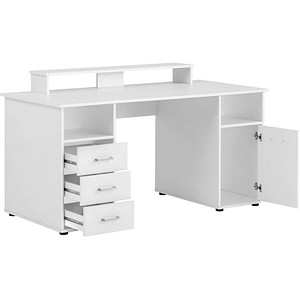 MÖBELPARTNER Niels light Schreibtisch perlweiß rechteckig Wangen-Gestell weiß 150,0 x 70,0 cm