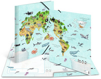 HERMA Eckspannermappe "Tiere Weltkarte", Karton, DIN A3