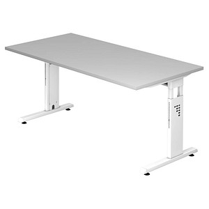 HAMMERBACHER OS 16 höhenverstellbarer Schreibtisch lichtgrau rechteckig C-Fuß-Gestell weiß 160,0 x 80,0 cm