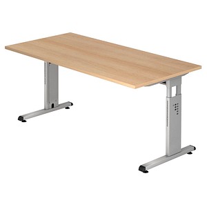 HAMMERBACHER OS 16 höhenverstellbarer Schreibtisch eiche rechteckig C-Fuß-Gestell silber 160,0 x 80,0 cm