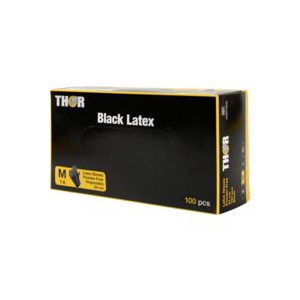Einweghandschuhe Latex, puderfrei, "THOR Black Latex", schwarz | Größe M AQL 1,5, puderfrei, CE- Kennzeichen, PSA-Kat. III