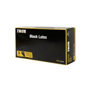 Einweghandschuhe Latex, puderfrei, "THOR Black Latex", schwarz | Größe S  AQL 1,5, puderfrei, CE- Kennzeichen, PSA-Kat. III