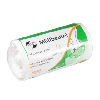 Müllbeutel  18 Liter, 12 µ, LDPE weiß, 460 x 520 mm | 50 Stück/Rolle 1 A Material LDPE, Sternnaht, First Plus