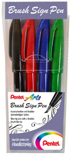 PentelArts Faserschreiber Brush Sign Pen, 4er Etui, Basic