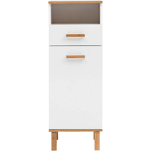 MÖBELPARTNER Badschrank Padua weiß glanz, eiche landhaus 40,4 x 35,0 x 114,5 cm
