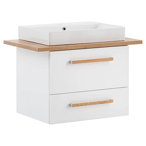 MÖBELPARTNER Waschbecken mit Unterschrank Duo kreideweiß, eiche landhaus 82,2 x 50,0 x 61,5 cm