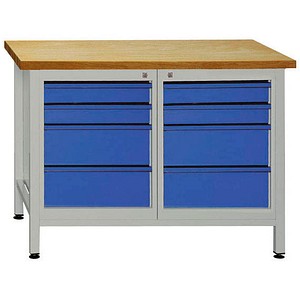 ADB Werkbank lichtgrau, RAL 5012 8 Schubladen 120,0 x 60,0 x 84,0 cm