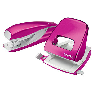 LEITZ Heftgerät- und Locher-Set Nexxt WOW, pink-metallic in Blisterverpackung, 