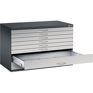 CP 7100 Planschrank schwarzgrau, weißaluminium 8 Schubladen 110,0 x 76,5 x 76,0 cm