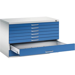 CP 7100 Planschrank lichtgrau, enzianblau 8 Schubladen 110,0 x 76,5 x 76,0 cm