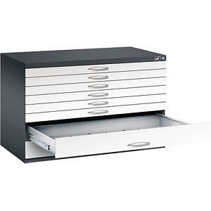CP 7100 Planschrank schwarzgrau, verkehrsweiß mit 8 Schubladen 110,0 x 76,5 x 76,0 cm