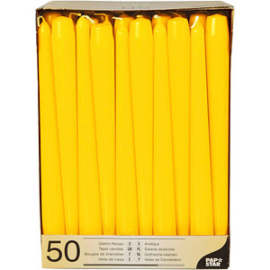 PAPSTAR Leuchterkerzen, 22 mm, gelb, 50er Pack Durchmesser: 22 mm, Höhe: 250 mm
