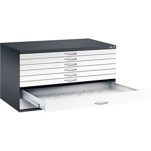 CP 7200 Planschrank schwarzgrau, verkehrsweiß mit 8 Schubladen 135,0 x 96,0 x 76,0 cm
