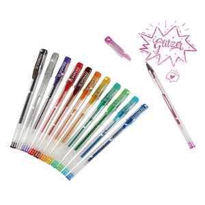12 DONAU Glitzer Gelschreiber transparent 1,0 mm, Schreibfarbe: farbsortiert