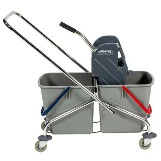 Doppel-Fahrwagen verchromt | 2 x 27 Liter Reinigungswagen