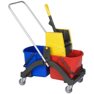Reinigungswagen "Vermop Aquva" Doppelfahrwagen | 2 x 17 Liter 2 x 17 Liter Eimer (rot/blau), 1 Kunststoffpresse